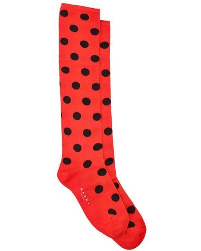 Marni Polka Dot Intarsia Knit Socks - Red