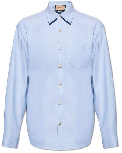 Gucci Monogrammed Cotton Shirt, - Blue