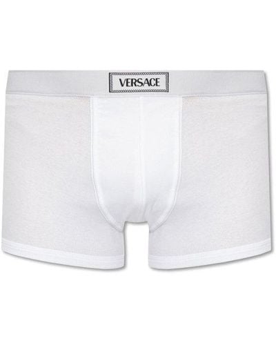 Versace Ribbed Boxers With Logo, - Blue