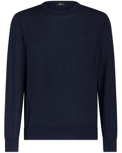 Etro Logo-embroidered Cashmere-silk Sweater - Blue