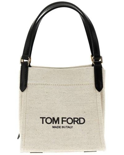 Tom Ford Logo Canvas Handbag Hand Bags - White
