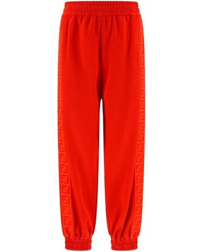 Fendi Monogram-stripe Straight Leg Sweatpants - Red