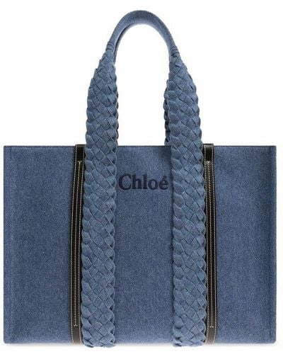 Chloé 'woody Large' Shopper Bag, - Blue