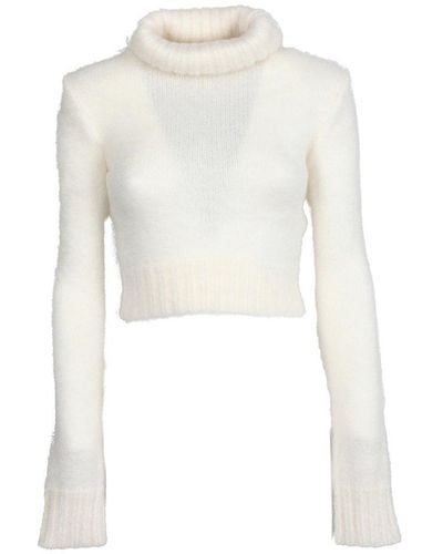 Saint Laurent Turtleneck Long-sleeved Cropped Sweater - White