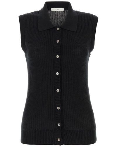 Co. Sleeveless Buttoned Cardigan - Black