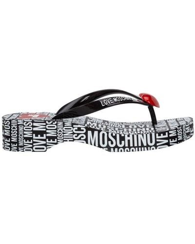 Love Moschino Logo Printed Heeled Flip-flops - Black