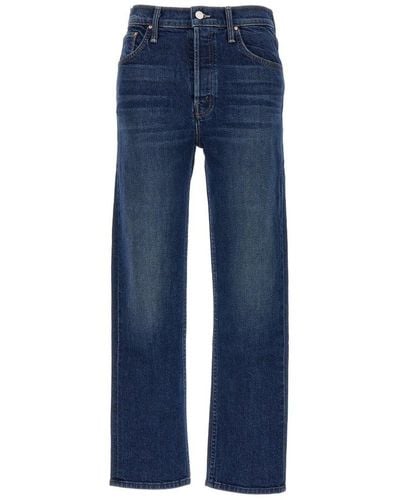 Mother High Waist Straight Leg Cropped Jeans - Blue