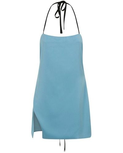 The Attico Slit-detailed Strapped Mini Dress - Blue