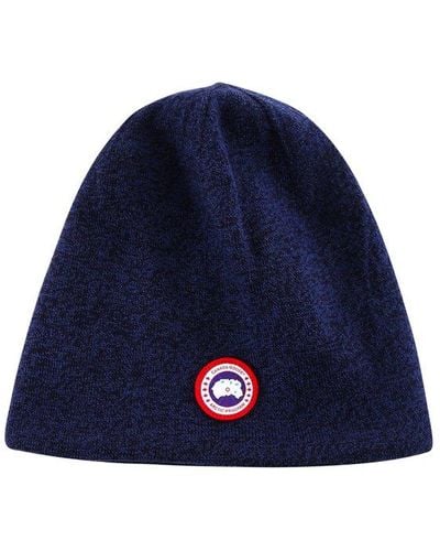Canada Goose Logo Patch Knitted Beanie - Blue