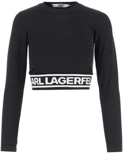 Karl Lagerfeld Stretch Acrylic Crop Top - Black