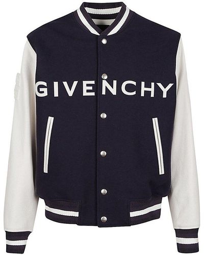 Givenchy Wool And Leather Varsity Jacket - Blue