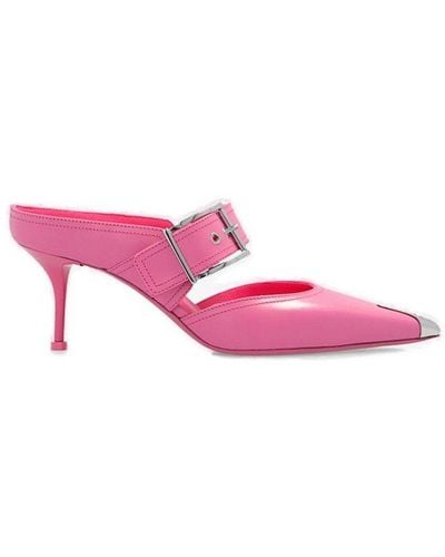 Alexander McQueen Punk Buckled Leather Mules - Pink