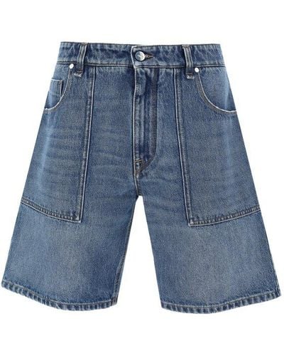 Fendi Ff Plaque Denim Shorts - Blue