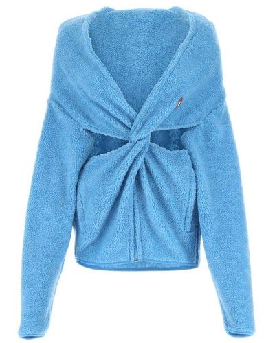 Coperni Twisted Cut-out Detailed V-neck Hoodie - Blue