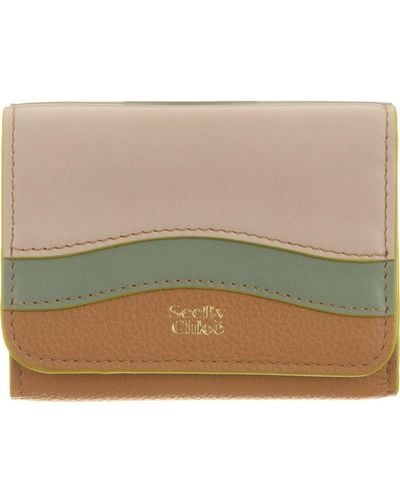 See By Chloé Logo Detailed Panelled Bi-fold Wallet - Green