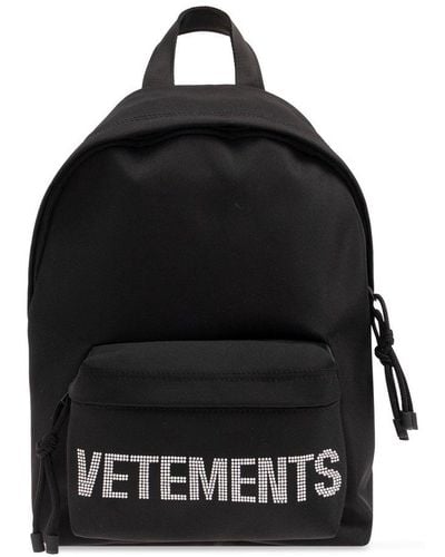 Vetements Logo Detailed Zip-up Backpack - Black