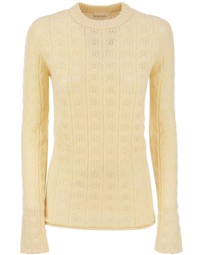 Sportmax Perforated Pattern Crewneck Sweater - Natural