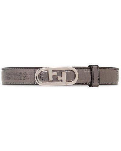 Fendi Leather Belt With Logo - Gray