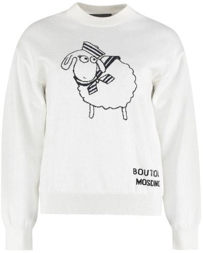 Boutique Moschino Sheep Intarsia-knit Crewneck Jumper - White