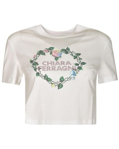 Chiara Ferragni Logo Embellished Cropped T-shirt - White