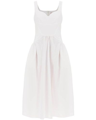 Alexander McQueen Midi Poplin Dress In - White