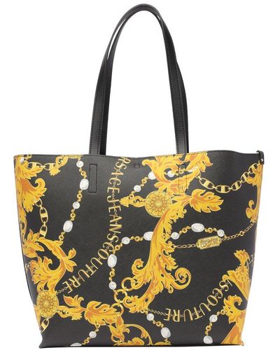Versace Chain Couture Printed Top Handle Bag - Yellow