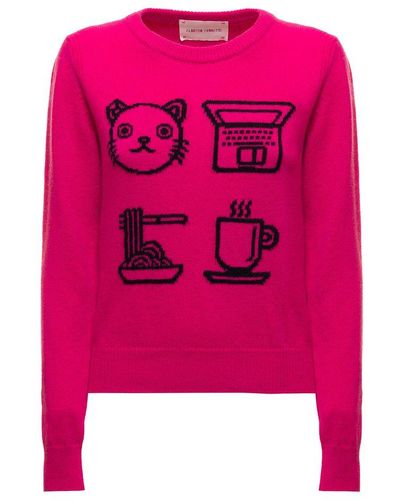 Alberta Ferretti Woman's Pink Wool And Cashmere Jumper With Print