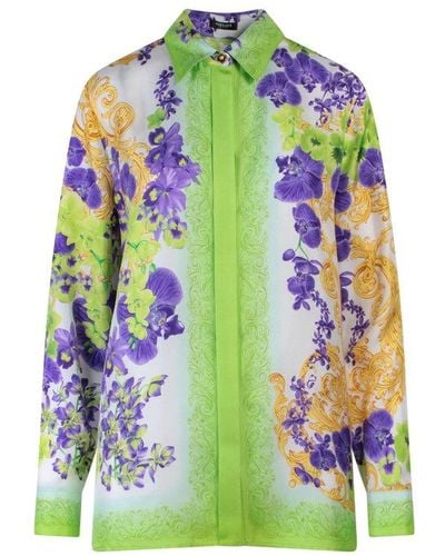 Versace Allover Floral Printed Buttoned Shirt - Green