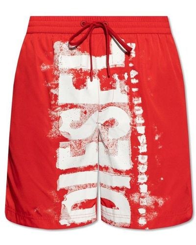 DIESEL Bmbx-powel Logo Printed Drawstring Swim Shorts - Red