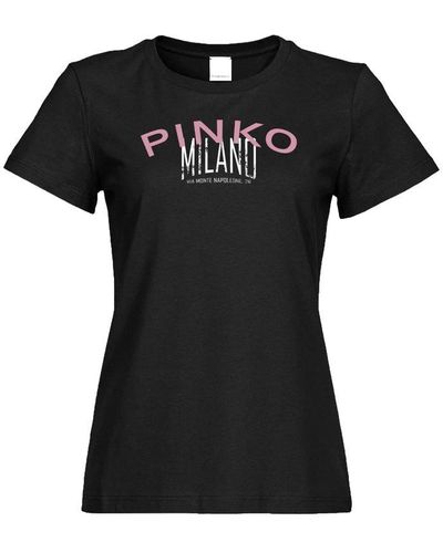 Pinko Logo Printed Crewneck T-shirt - Black