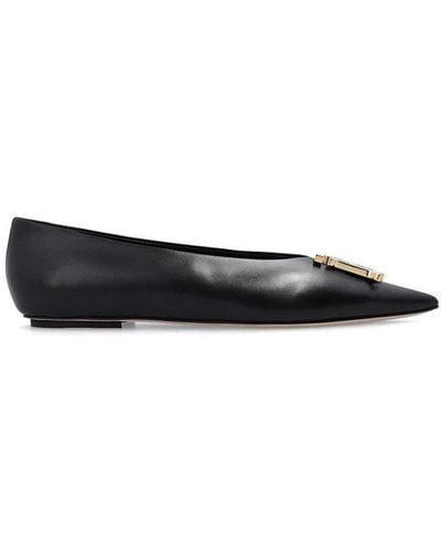 Burberry Logo Plaque Pointed-toe Ballerinas - Black