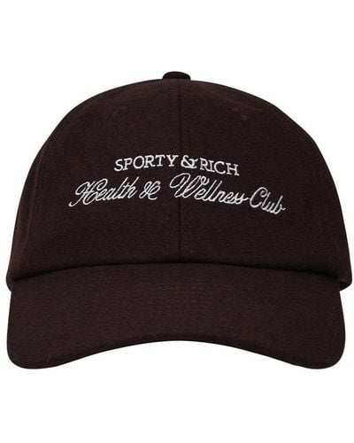Sporty & Rich Logo Embroidered Curved Peak Cap - Black