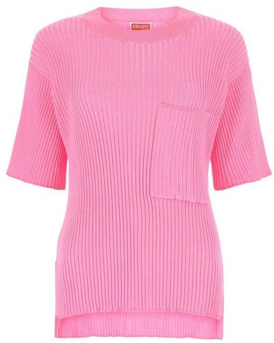 KENZO Logo Patch Ribbed Knit Top - Pink