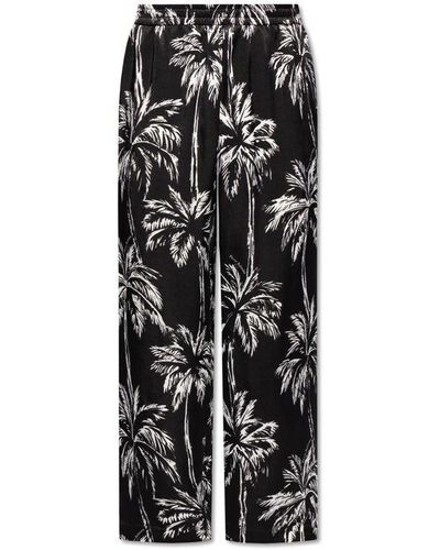 Balmain Palm Print Satin Pajama Pants - Black