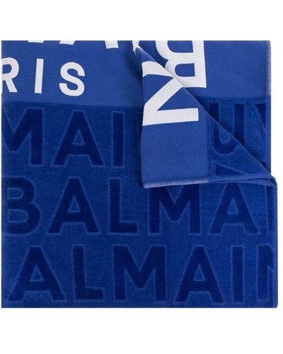Balmain Logo Printed Beach Towel - Blue