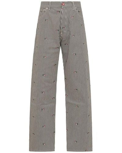 KENZO Striped Straight-leg Trousers - Grey