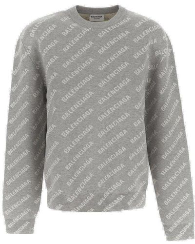 Balenciaga All-over Logo Crewneck Sweater - Gray