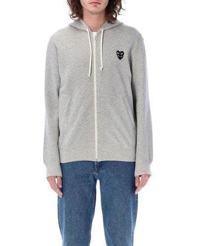 COMME DES GARÇONS PLAY Zipped Hoodie With Black Double-heart Patch - Grey