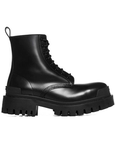 Balenciaga Strike Leather Platform Ankle Boots - Black