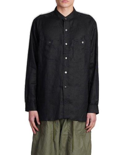Needles Logo Embroidered Buttoned Shirt - Black
