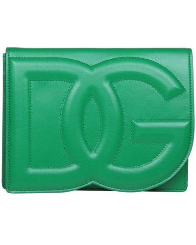 Dolce & Gabbana Crossbody Bag In Leather With Logo - Green