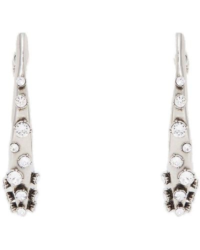 Alexander McQueen Embellished Skull Charm Hoop Earrings - White