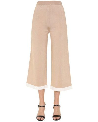 Boutique Moschino Viscose Knit Cropped Pants With Contrasting Profiles - Natural