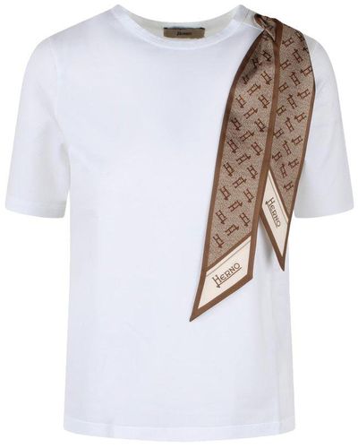 Herno Scarf-detailed Crewneck T-shirt - White