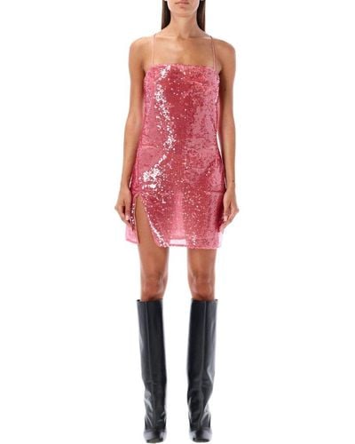 The Attico Sequinned Crossover-strap Sleeveless Mini Dress - Red