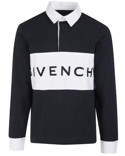 Givenchy Man Long Sleeve Polo In And White - Blue