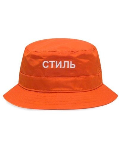Heron Preston Logo Embroidered Drawstring Bucket Hat - Orange