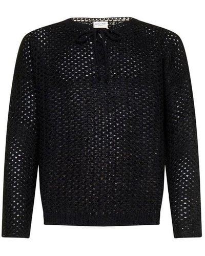 Saint Laurent Lace-up Drawstring Sweater - Black