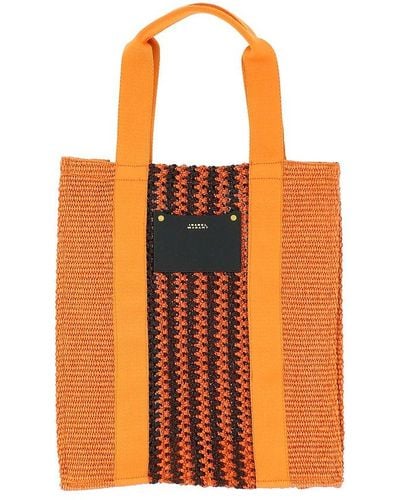 Isabel Marant Striped Woven Top Handle Bag - Orange