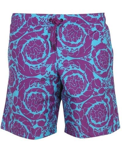 Versace Silhouette Baroque Beach Bermuda Shorts - Blue